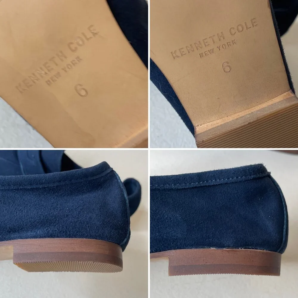 Kenneth Cole Dean Navy Unlined Suede Flexible Penny Loafer Flats Size 6